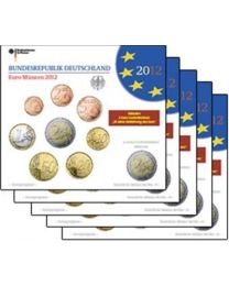 Duitsland 2012: BU Jaarsets met extra 2 Euro (5 sets met de letters A, D, F, G en J)