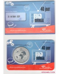Nederland 2021: Eerste Dag Coincard Herdenkingsmunt: NOS 40 jaar Jeugdjournaal Vijfje