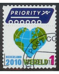 Nederland 2010: NVPH: 2743: Wereld 1, hart/globe: gestanst gestempeld